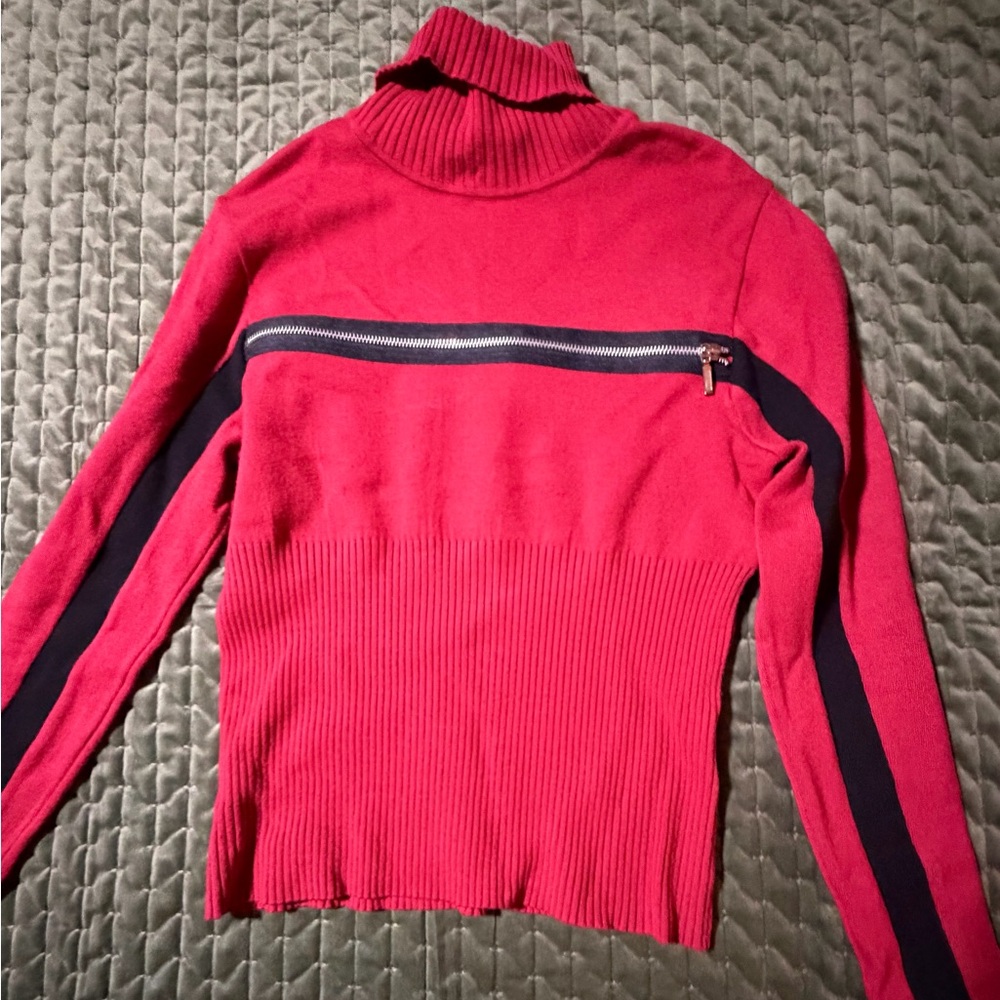 NILS sweater turtleneck ribbed red black long sleeve zipper size medium ski snow